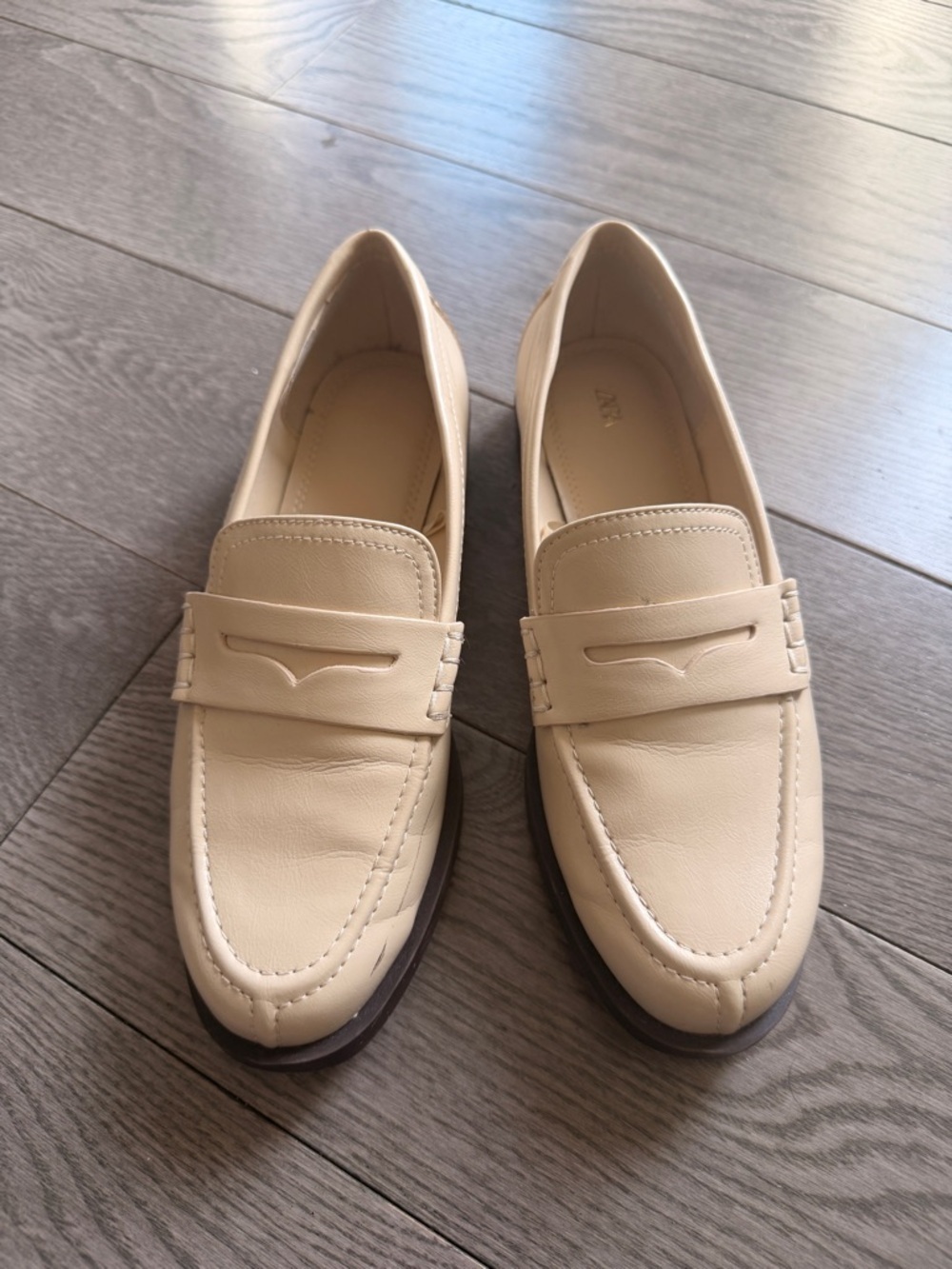 Zara Beige Leather Penny Loafers